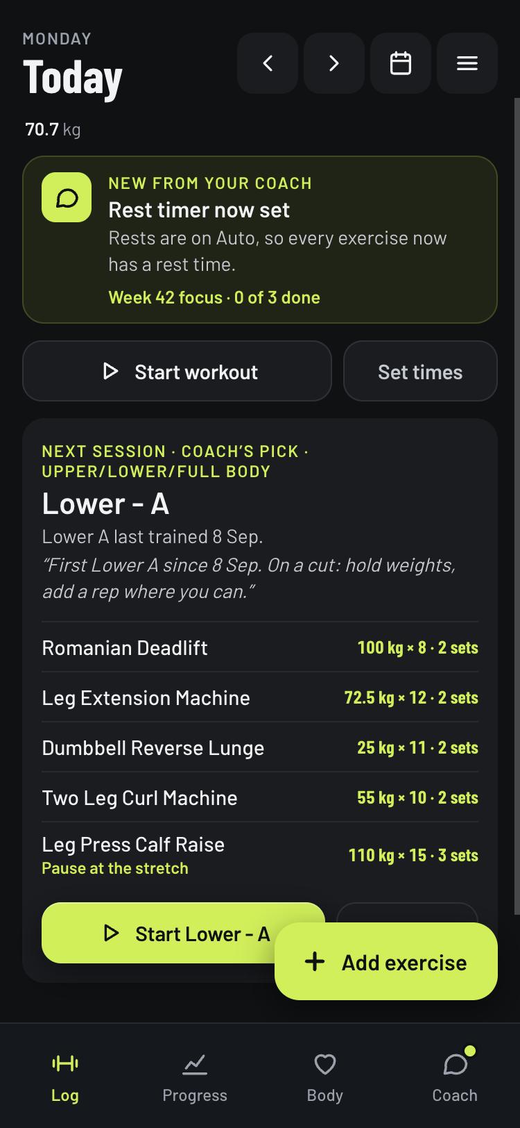 Coach's pick for the next session: Lower A with weights for five exercises